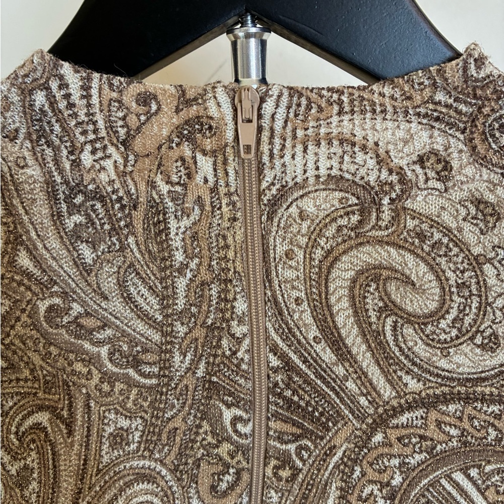 Vintage Metallic Gold Paisley Mock/Crewneck Sweater Tan Brown Mature EUC-M - Picture 4 of 7
